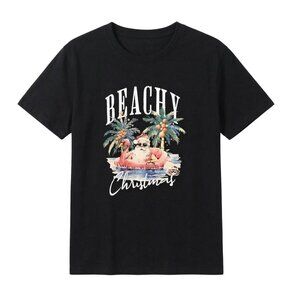 NWOT | "Beachy Christmas" Graphic T-Shirt | Tropical Santa | Black | XL